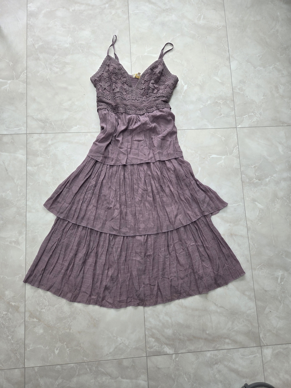 Rebellion Lace-Tiered Maxi Dress in Mauve